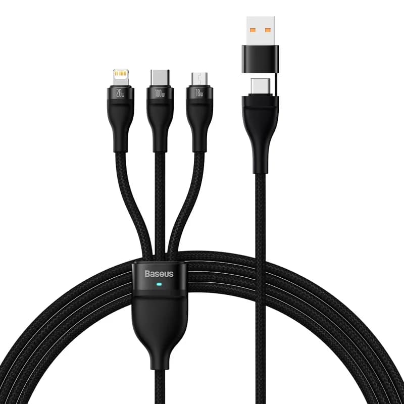 3-in-1 100W Fast Charging Cable with Type-C and Micro USB