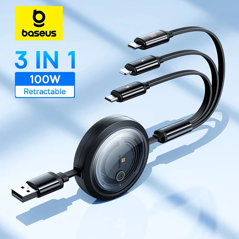 3-in-1 Retractable USB Charging Cable 100W